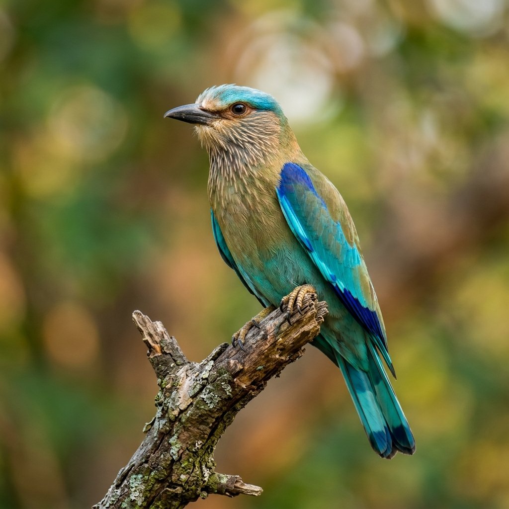 Indian Roller bird perched on branch