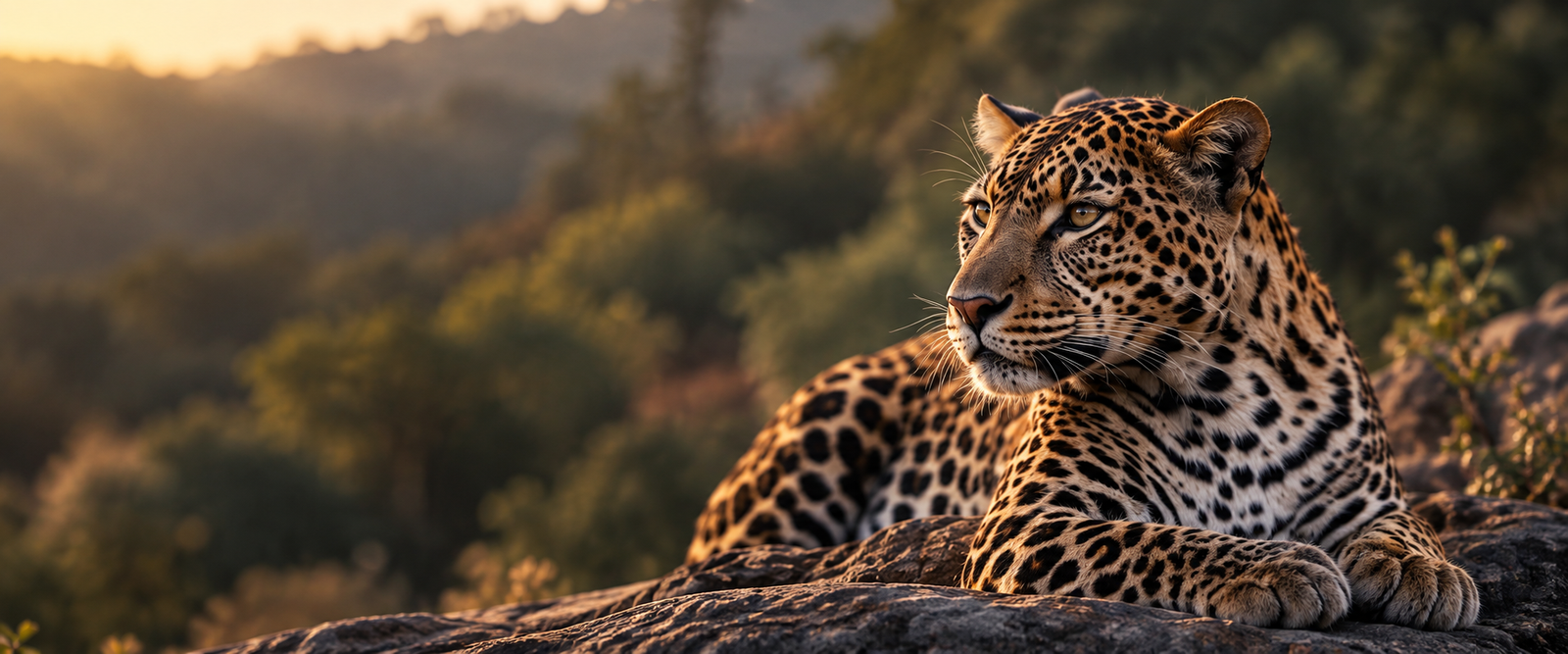 Majestic Leopard resting on granite rocks in Rajasthan