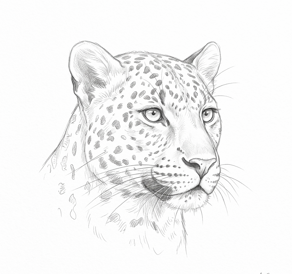Pencil sketch illustration of a leopard head